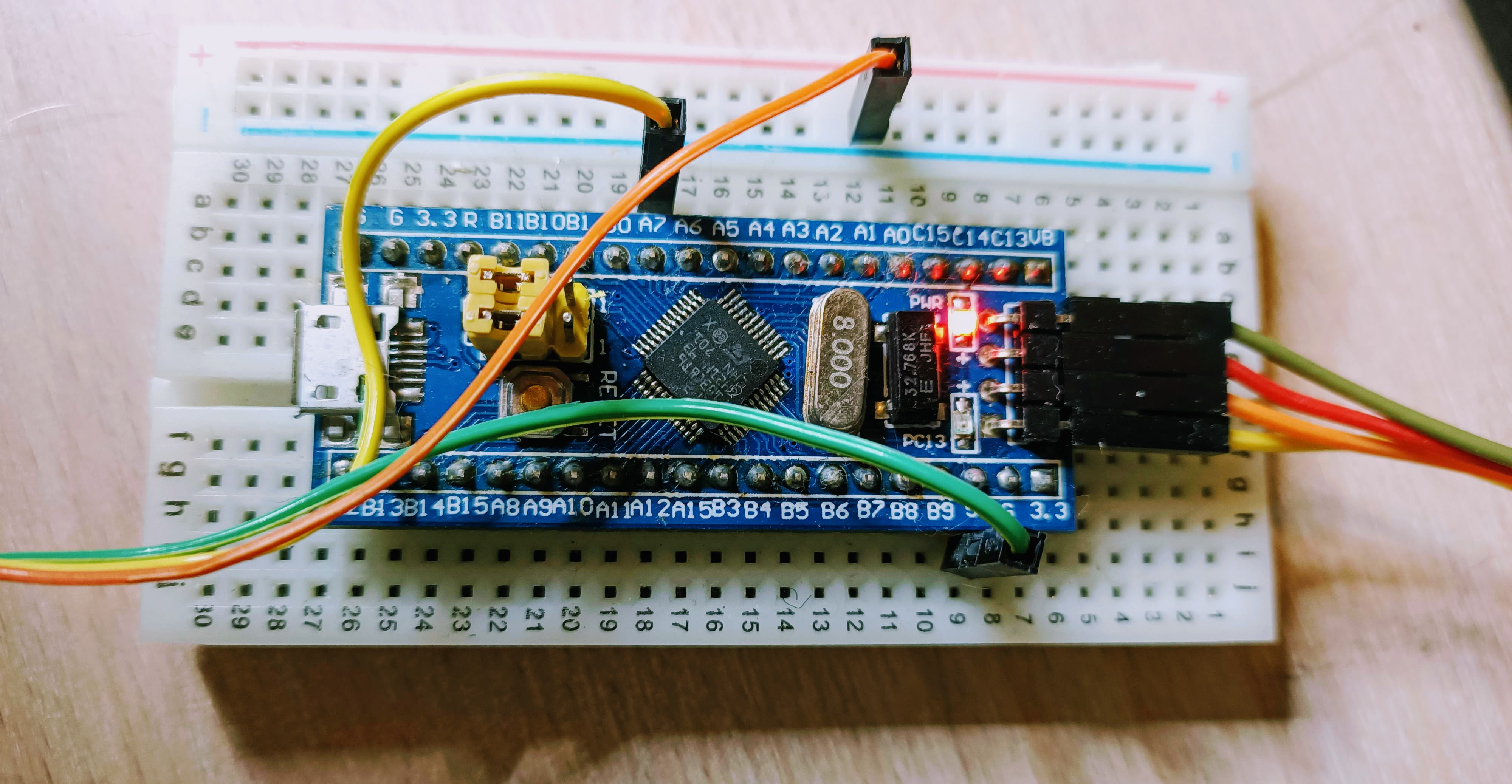 STM32F103 Blue Pill on a breadboard